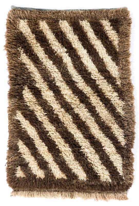 Kahverengi & Bej Doğal renkli diyagonal çizgili Tülü Halısı, Gelenksel Anadolu Halısı. % 100 yün el yapımı halı