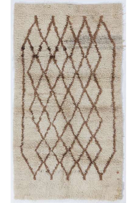 Boz renkli, Kahverengi Baklava Dilimi Desenli doğal yün FAS Halısı, Beni Ourain Halı. % 100 yün el yapımı halı