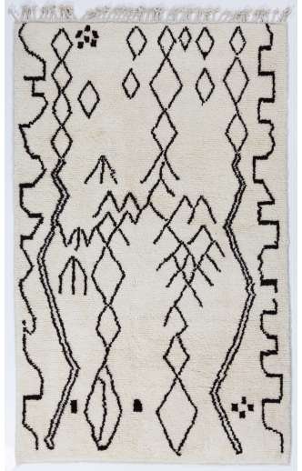 Beige color MOROCCAN Berber Beni Ourain Design Rug with Black Irregular patterns, HANDMADE, 100% Wool
