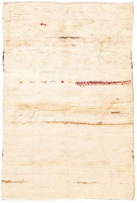 Fildişi renkli, Silik Kırmızı, Kahverengi ve Sarı Desenli doğal yün Konya Tülü Halısı. % 100 yün el yapımı halı