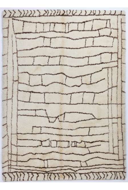 Bej renkli, Kahverengi Desenli doğal yün FAS Halısı, Beni Ourain Halı. % 100 yün el yapımı halı