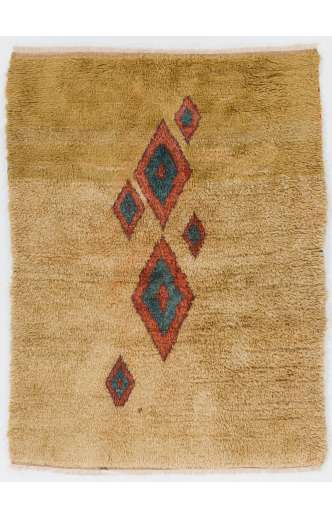 Açık Kahve ve Hardal renkli doğal yün FAS Halısı, Beni Ourain Halı. % 100 yün el yapımı halı