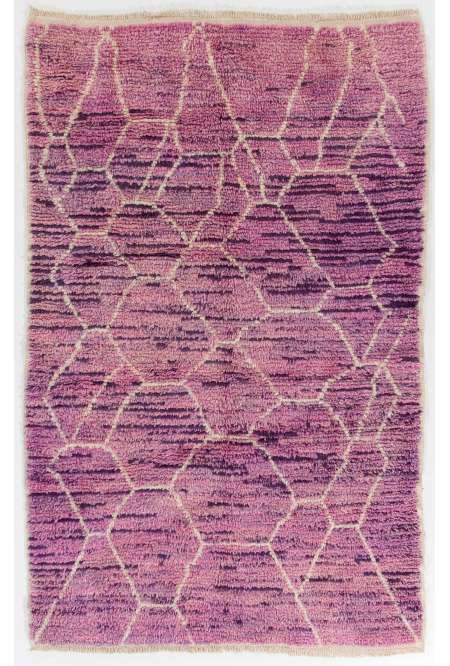 Leylak renkli, Lavanta Desenli doğal yün FAS Halısı, Beni Ourain Halı. % 100 yün el yapımı halı