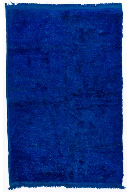 Mavi renkli doğal yün Konya Tülü Halısı, Gelenksel Anadolu Halısı. % 100 yün el yapımı halı