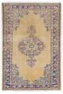 Bej renkli Antika Yıkama yapılmış, Mor ve Leylak renkli desenli el dokuması halı, 186 x 268 cm 