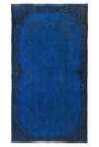 118 x 210 Kobalt Mavisi Eskitilmiş Overdyed Eldokuması Türk Halısı
