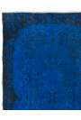 118 x 210 Kobalt Mavisi Eskitilmiş Overdyed Eldokuması Türk Halısı