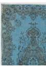 114 x 210 cm Çelik Mavis Eskitilmiş Overdyed Eldokuması Türk Halısı