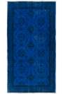 116x216 cm Kobalt Mavisi Eskitilmiş Overdyed Eldokuması Türk Halısı