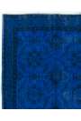 116x216 cm Kobalt Mavisi Eskitilmiş Overdyed Eldokuması Türk Halısı