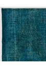 3'9" x 7' (115 x 218 cm) Turquoise & Teal Blue Color Vintage Overdyed Handmade Turkish Rug