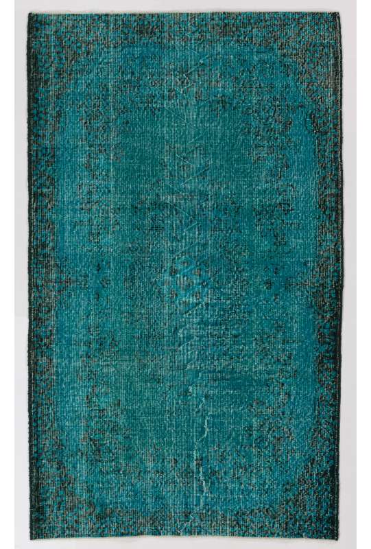 122 x 210 cm Turkuvaz Mavi Eskitilmiş Overdyed Eldokuması Türk Halısı