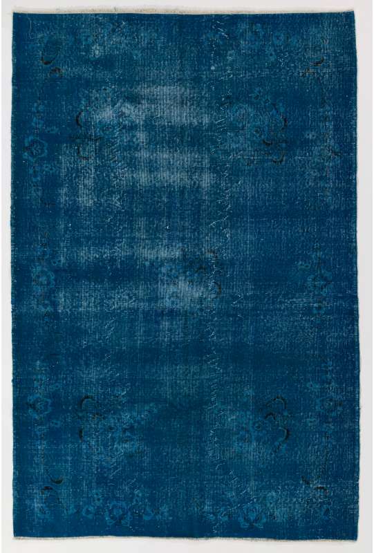 163 x 247 cm Kot Mavisi Renkli Eskitilmiş Overdyed Eldokuması Türk Halısı