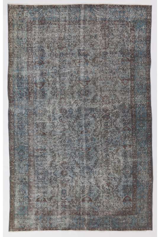 166 x 260 Çelik Mavisi Eskitilmiş Overdyed Eldokuması Türk Halısı