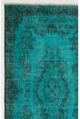 3'8" x 6'9" (118 x 213 cm) Turquoise Overdyed Rug with Black Underlying Patterns, Blue Overdyed Rug