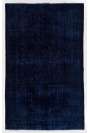 Koyu Mavi Eskitilmiş Overdyed Eldokuması Türk Halısı, 183 x 295 cm