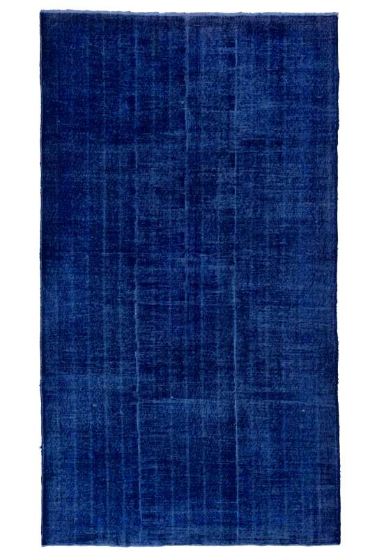 182x327 cm Mat Mavi Renkli Eskitilmiş Overdyed Eldokuması Türk Halısı