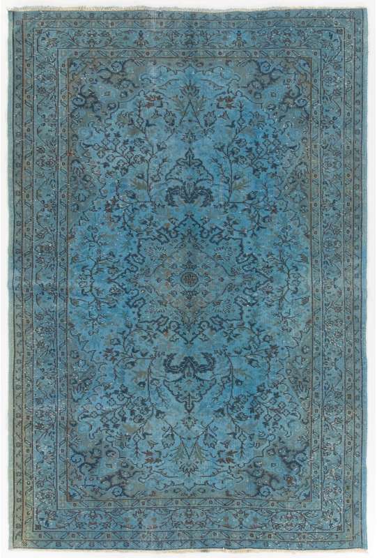 169 x 253 Açık Mavi Eskitilmiş ve Boyanmış Overdyed Eldokuması Türk Halısı