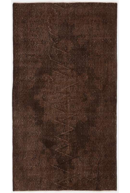 117 x 213 cm Kahverengi Eskitilmiş Overdyed Eldokuması Türk Halısı