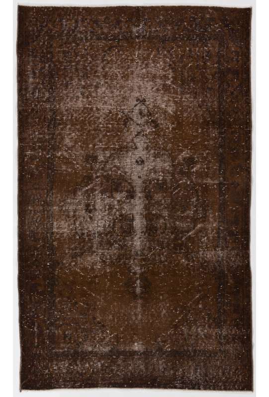 118 x 194 cm Kahverengi Eskitilmiş Overdyed Eldokuması Türk Halısı