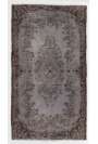 114 x 209 cm Gri Eskitilmiş ve Boyanmış, Kahverengi Desenli Overdyed Eldokuması Türk Halısı