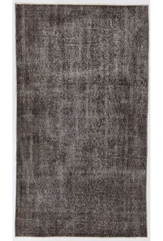 114 x 200 cm Gri Eskitilmiş ve Boyanmış Overdyed Eldokuması Türk Halısı