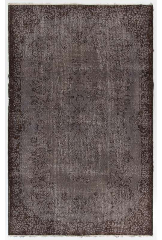 182 x 286 cm Gri renkli, Kahverengi Desenli Eskitilmiş Overdyed Eldokuması Türk Halısı