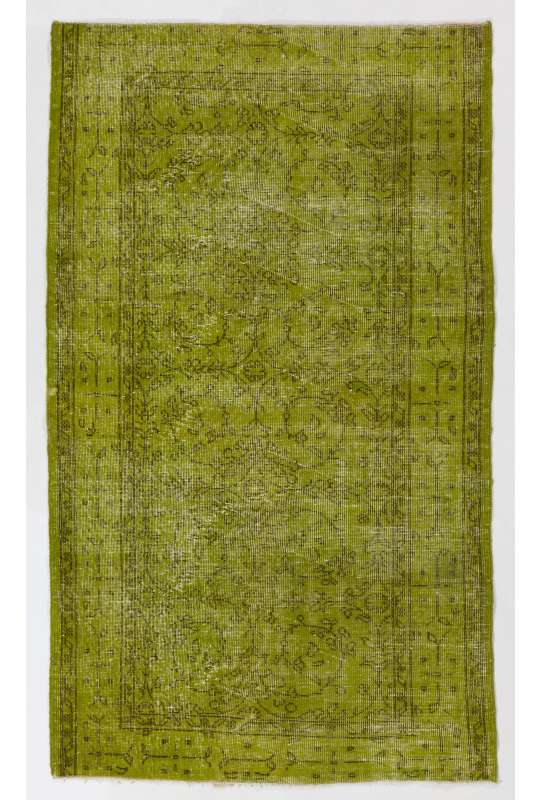 119 x 204 cm Yosun Yeşili Eskitilmiş Overdyed Eldokuması Türk Halısı