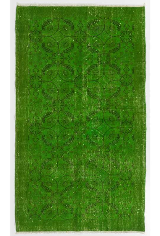 121 x 209 cm Yeşil Eskitilmiş Overdyed Eldokuması Türk Halısı