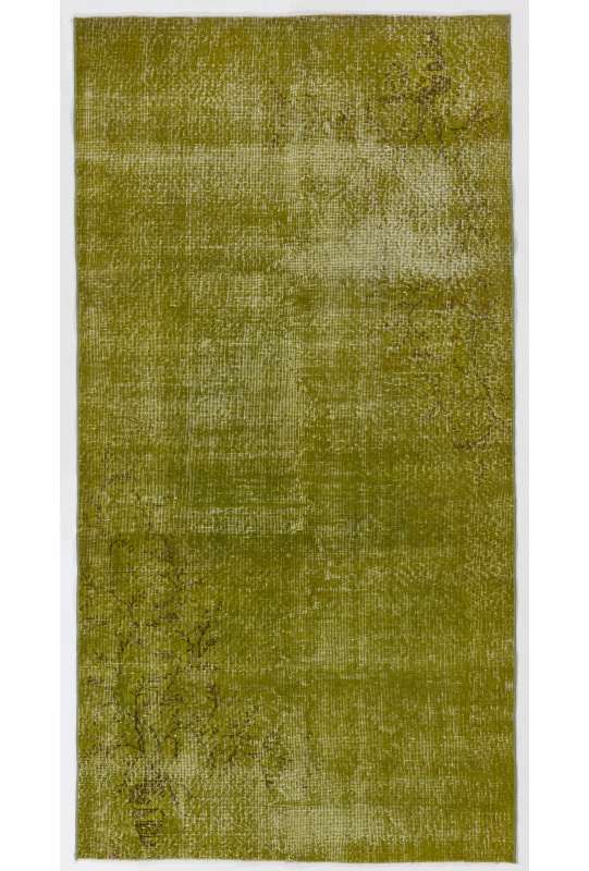 111 x 213 cm Yosun Yeşili Eskitilmiş Overdyed Eldokuması Türk Halısı