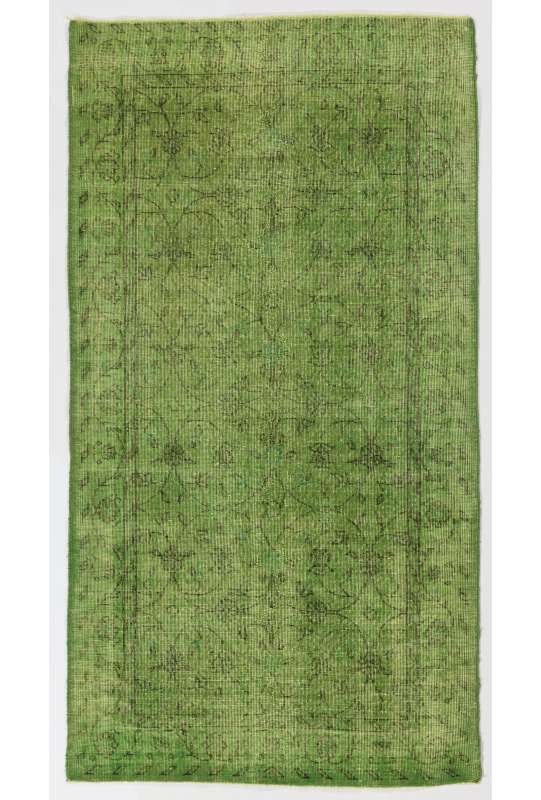114 x 212 cm Fıstık Yeşili Eskitilmiş Overdyed Eldokuması Türk Halısı