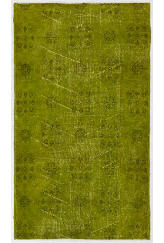 114 x 200 cm Yosun Yeşili Eskitilmiş Overdyed Eldokuması Türk Halısı