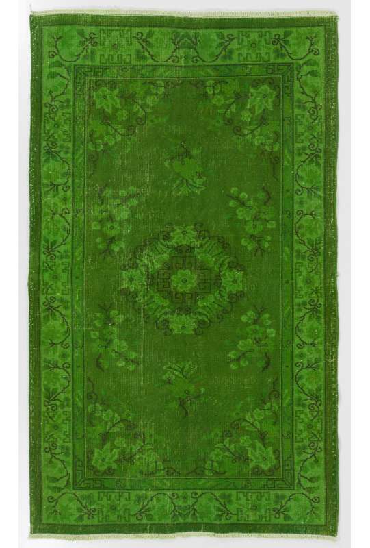 122 x 204 cm Yeşil Eskitilmiş Overdyed Eldokuması Türk Halısı