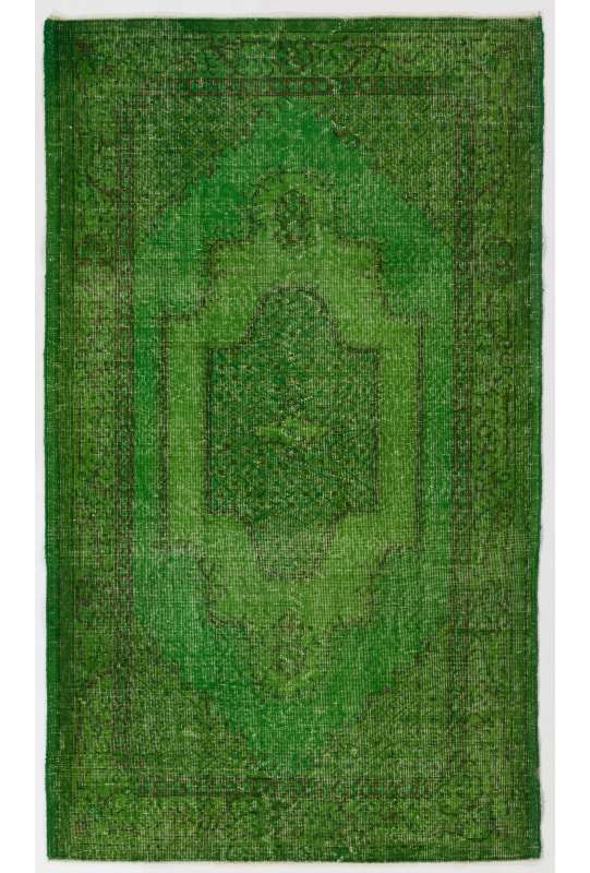 122 x 206 cm Yeşil Eskitilmiş Overdyed Eldokuması Türk Halısı