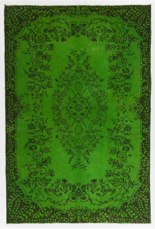 175 x 265 cm Yeşil Eskitilmiş Overdyed Eldokuması Türk Halısı