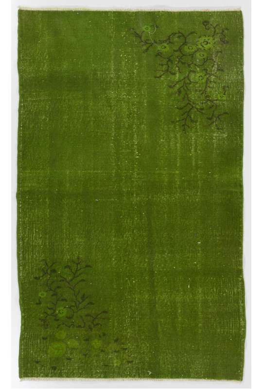 122 x 200 cm Yeşil Eskitilmiş Overdyed Eldokuması Türk Halısı