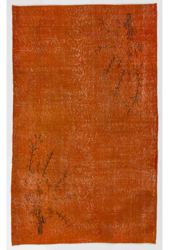 116 x 213 cm  Turuncu Eskitilmiş Overdyed Eldokuması Türk Halısı, Turuncu Overdyed Halı