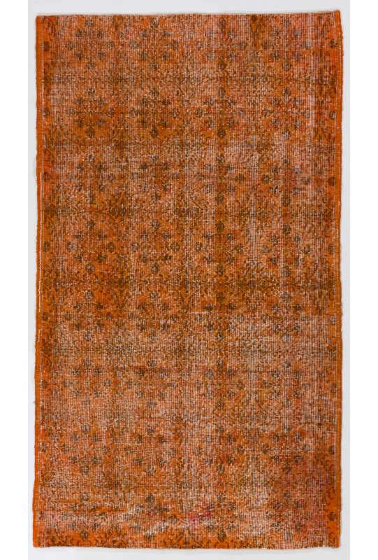 116 x 208 cm  Turuncu Eskitilmiş Overdyed Eldokuması Türk Halısı, Turuncu Overdyed Halı