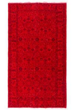 117 x 210 cm Kırmızı Renkli Eskitilmiş Overdyed Eldokuması Türk Halısı