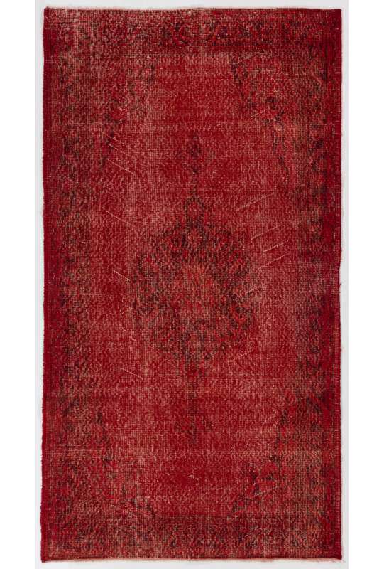 3'10" x 6'11" (118 x 213 cm) Dark Red Color Vintage Overdyed Handmade Turkish Rug, Red Overdyed Rug
