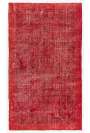118 x 206 cm Kırmızı Renkli Eskitilmiş Overdyed Eldokuması Türk Halısı