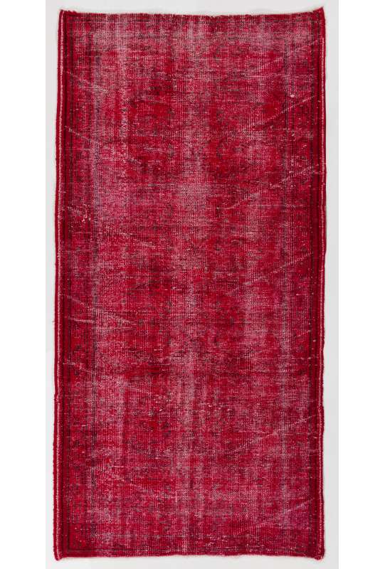 107 x 213 cm Kırmızı Renkli Eskitilmiş Overdyed Eldokuması Türk Halısı