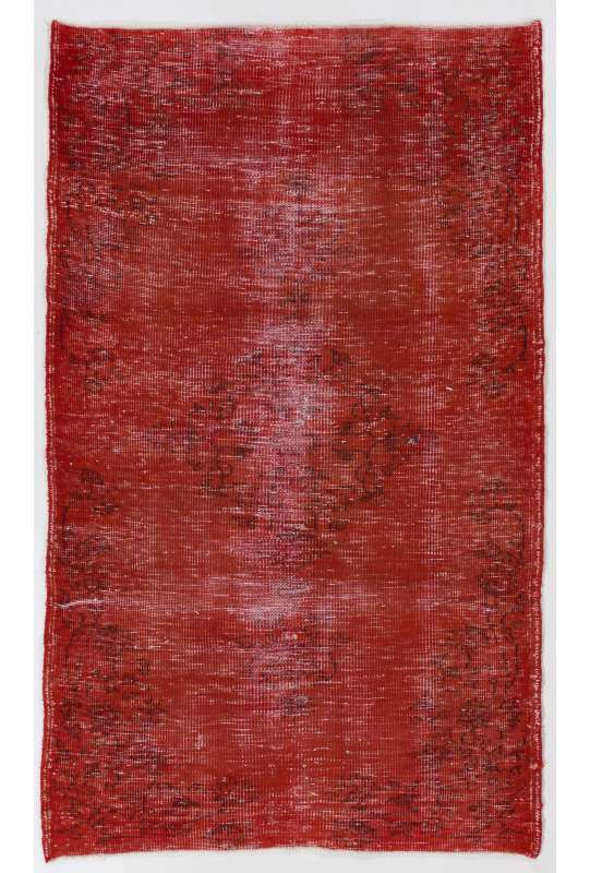 115 x 190 cm Kırmızı Renkli Eskitilmiş Overdyed Eldokuması Türk Halısı