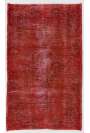 115 x 190 cm Kırmızı Renkli Eskitilmiş Overdyed Eldokuması Türk Halısı
