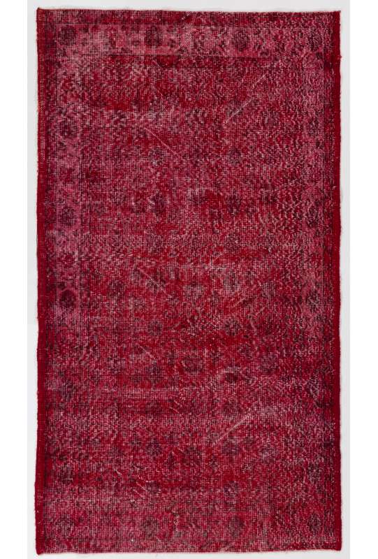 120 x 213 cm Kırmızı Renkli Eskitilmiş Overdyed Eldokuması Türk Halısı