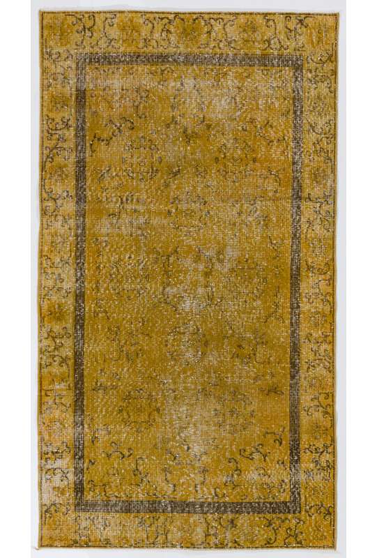 113 x 203 cm  Sarı Eskitilmiş Overdyed Eldokuması Türk Halısı, Sarı Overdyed Halı