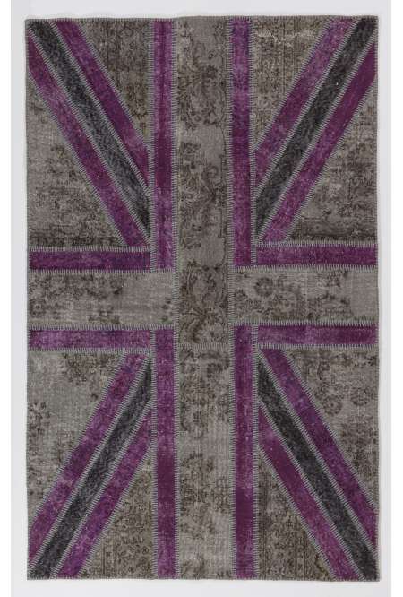 152X245 cm Gri & Mor Renkli İngiliz Bayrağı Desenli PATCHWORK 