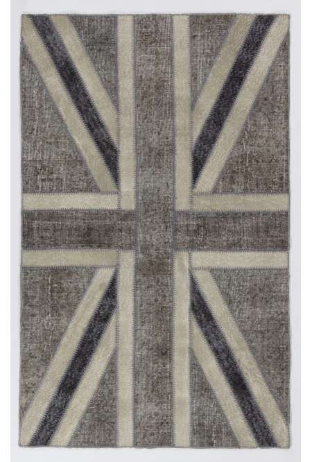 152x245 cm Gri & Bej İngiliz Bayrağı Desenli PATCHWORK Halı