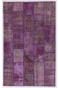 152x245 cm Mor, Lavanta, Leylak ve Orkide Renklerinde patchwork halı 