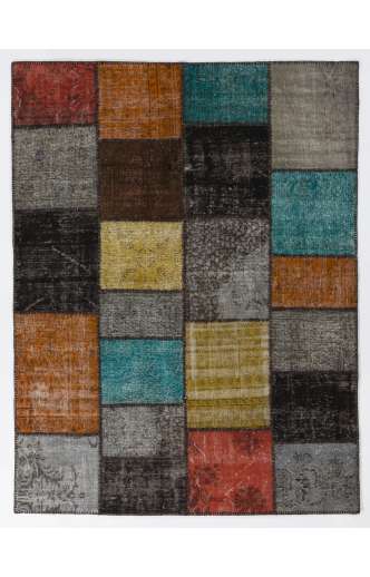 200x260 cm ( 6.6 x 8.6 Ft ) Gray, Black, Yellow, Orange, Blue Patchwork Rug